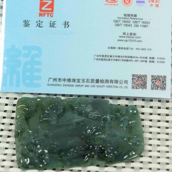 Cert'd Blue water 蓝水 100% Natural A Jade jadeite Pendant Landscape 山水 - Picture 11 of 11